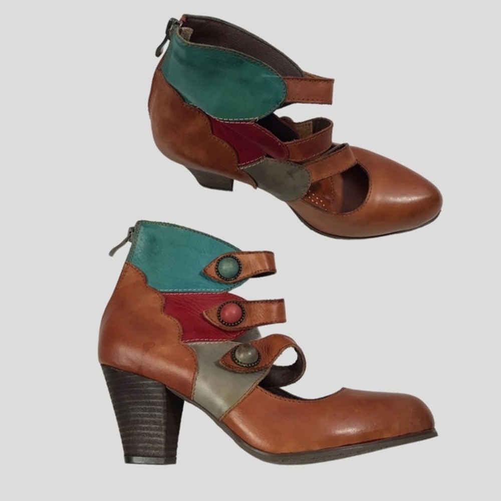 Colorful Women's Leather Heeled Shoes